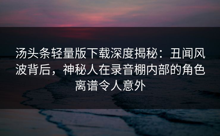 汤头条轻量版下载深度揭秘：丑闻风波背后，神秘人在录音棚内部的角色离谱令人意外