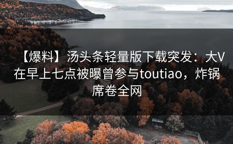 【爆料】汤头条轻量版下载突发：大V在早上七点被曝曾参与toutiao，炸锅席卷全网